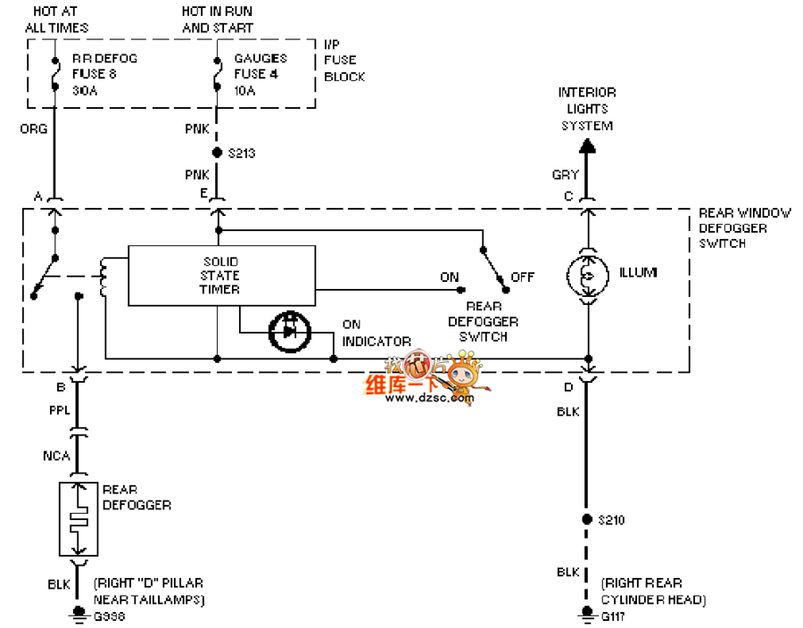 Universal 97 Oldsmobile BRAVADA defogger circuit diagram