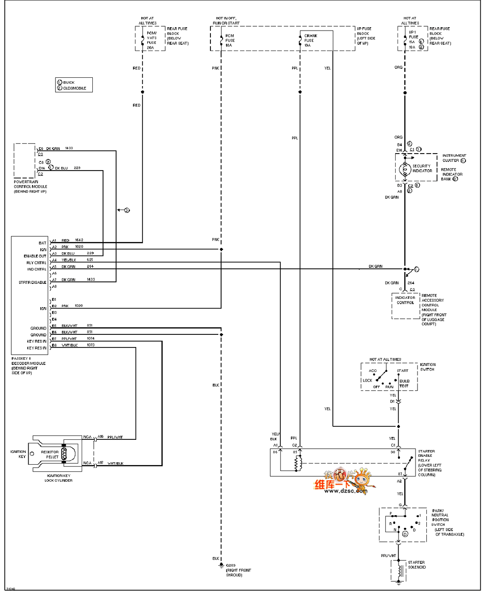 Universal Oldsmobile anti-theft ignition key circuit diagram