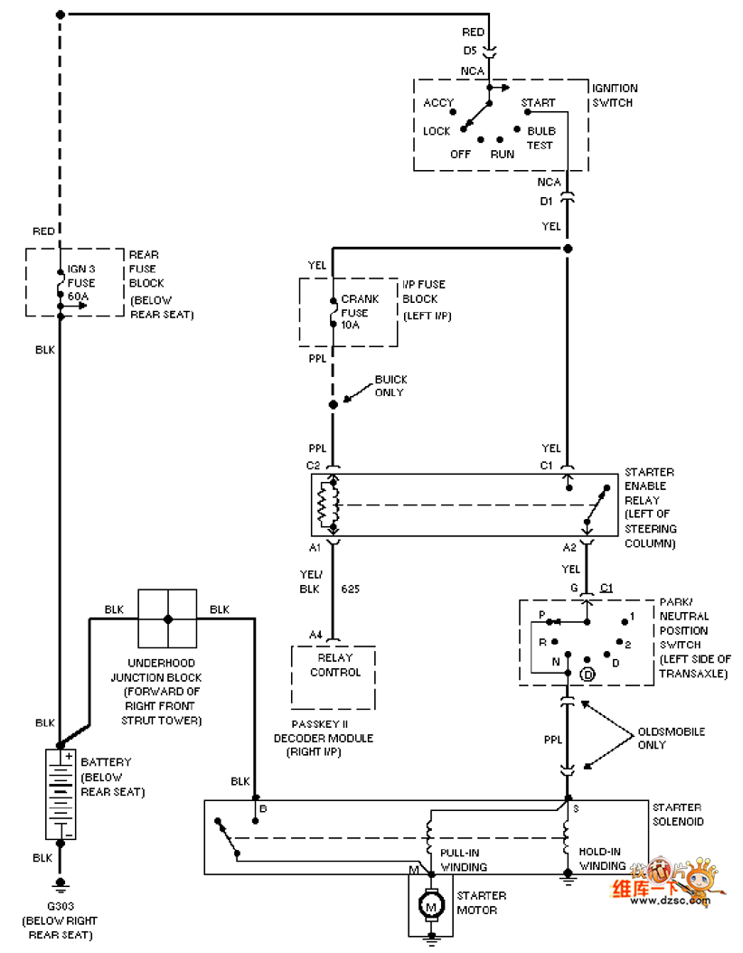 Universal Oldsmobile starting system circuit diagram