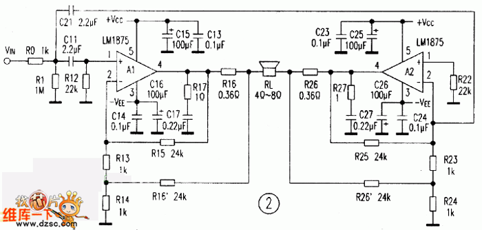 Lm1875 application experiment and current feedback btl circuit design circuit diagram (b)