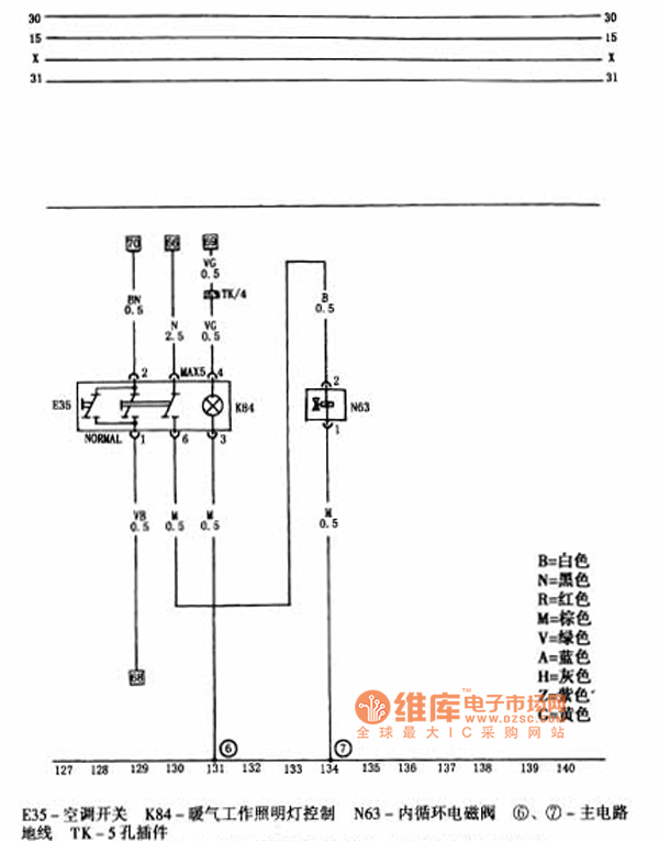 Front model air conditioning switch, internal circulation solenoid valve circuit diagram