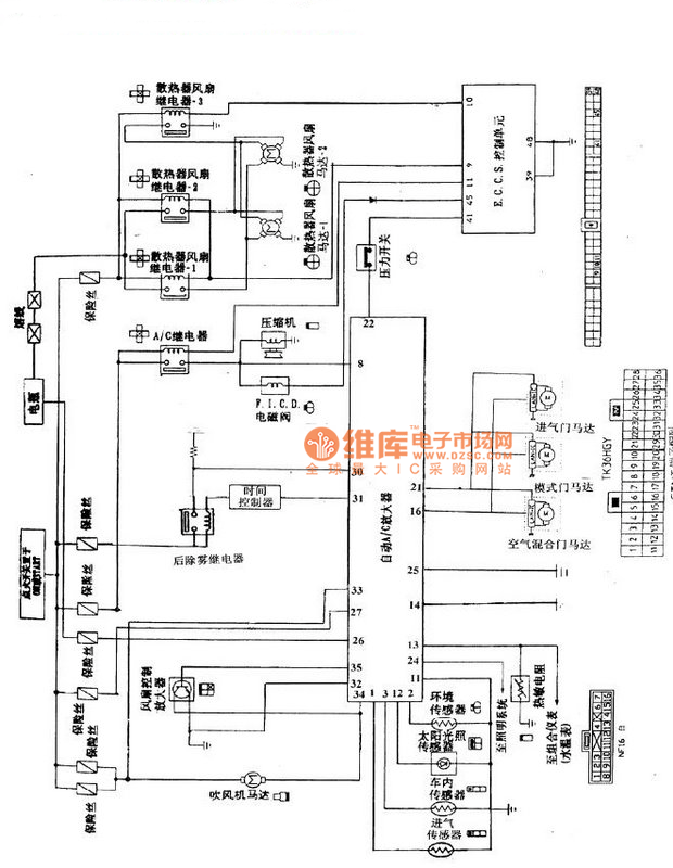 Dongfeng Nissan Bluebird automatic air conditioning system line circuit diagram