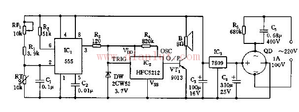 Temperature rise upper limit detection language reporting circuit