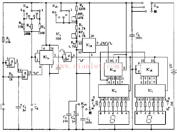 Digital capacitance tester circuit schematic