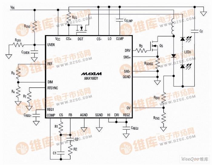 Application circuit diagram of MAX16831