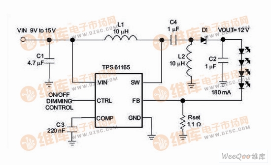 LED driver chip TPS6115 typical application circuit