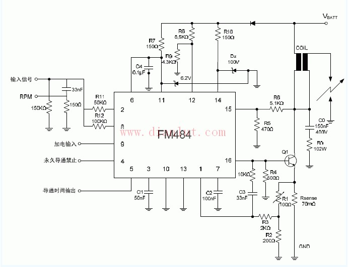 Based on FM484 magnetic induction type car ignition circuit diagram