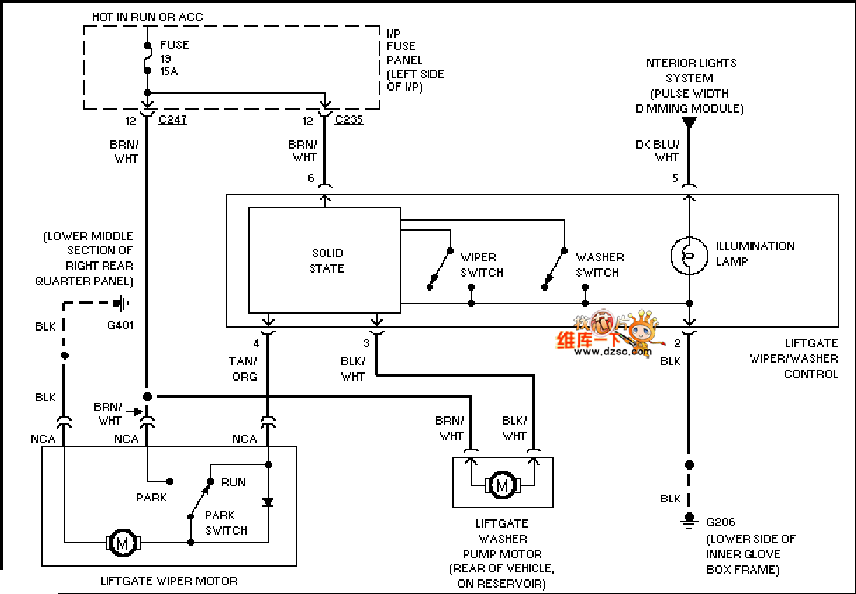 Mazda 96TAURUS rear wiper cleaner circuit diagram