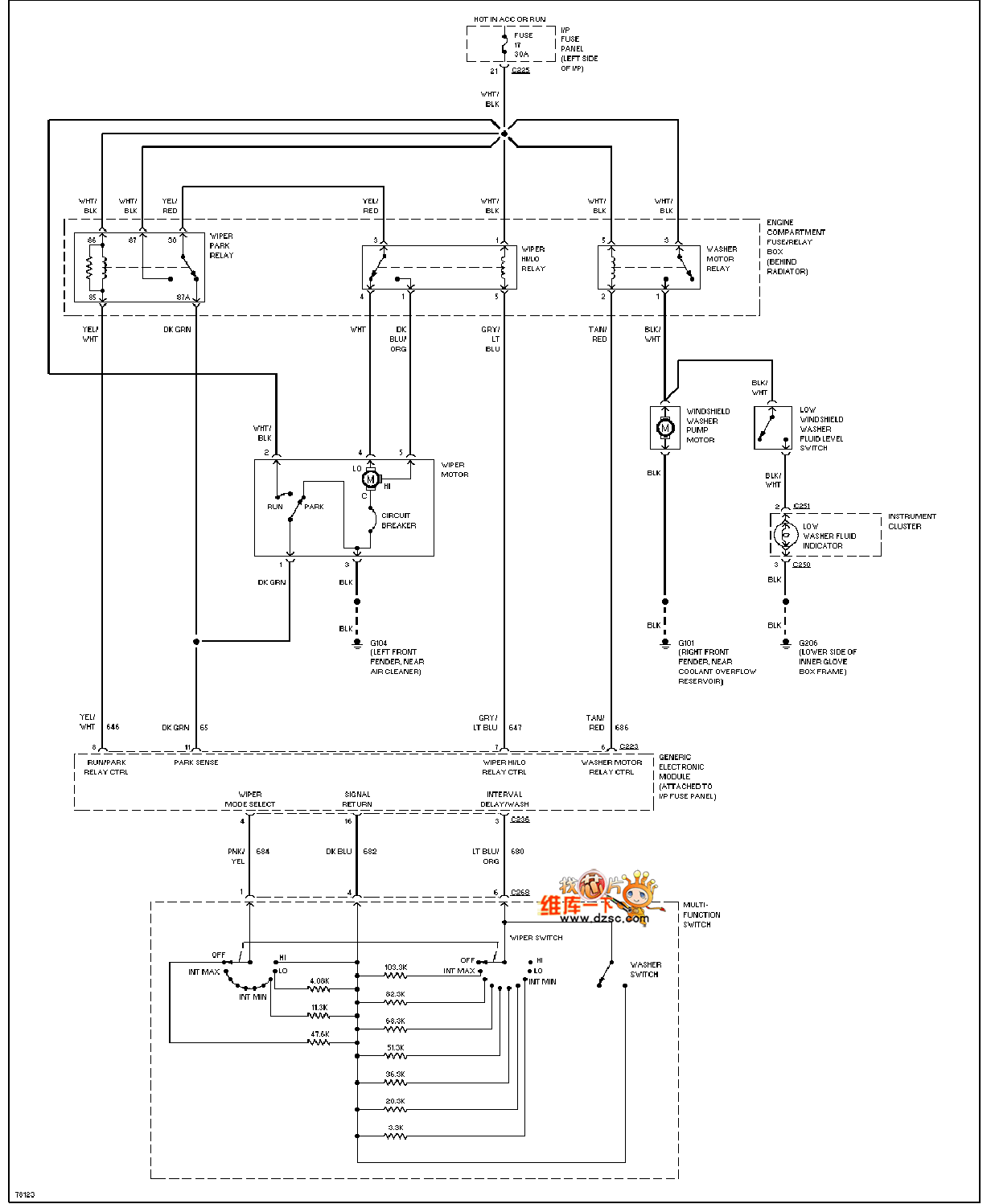 Mazda 96TAURUS front wiper cleaner circuit diagram