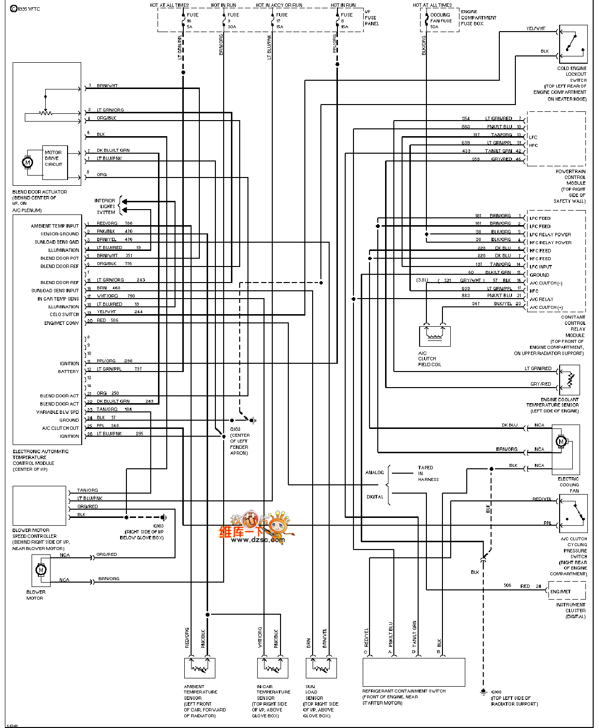 Mazda 95TAURUS (3.0L) automatic air conditioning air conditioning circuit diagram