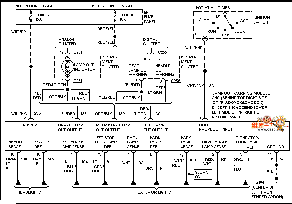 Mazda 95TAURUS (3.0L) headlight monitor circuit diagram