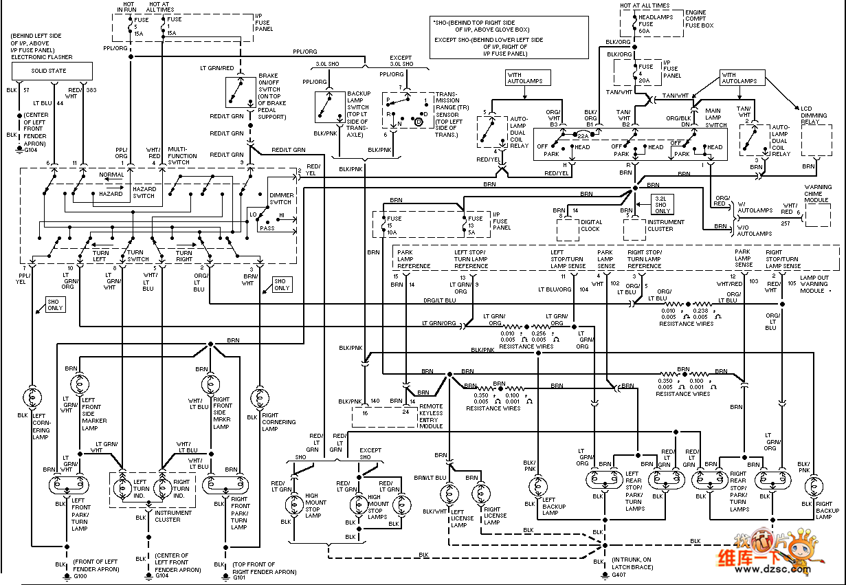 Mazda 95TAURUS (with DRL) automatic light and fog light circuit diagram