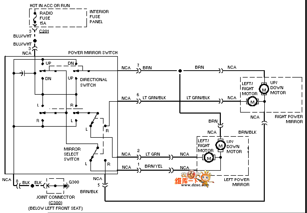 Mazda 96PROBE electric rearview mirror circuit diagram
