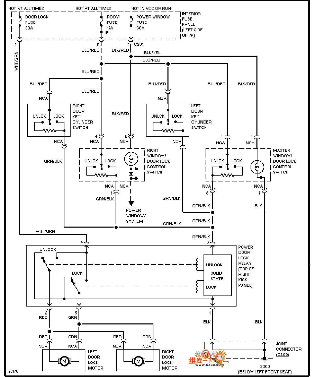 Mazda 96PROBE door lock circuit diagram