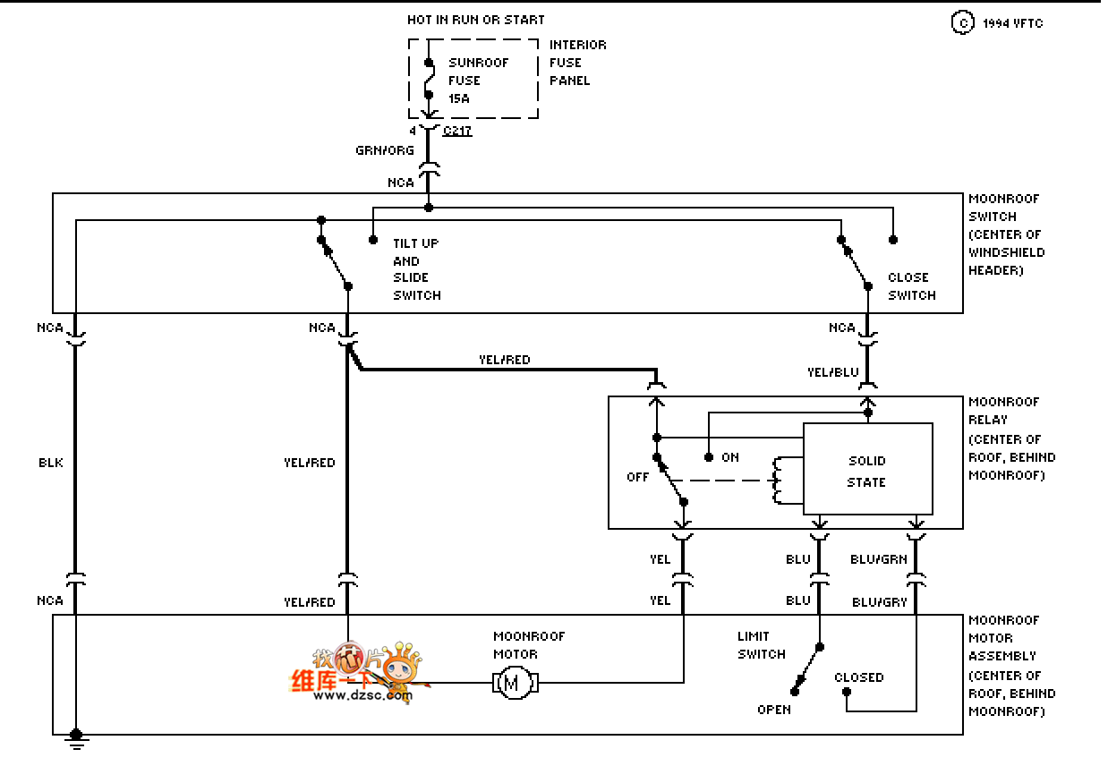Mazda 94PROBE sunroof circuit diagram