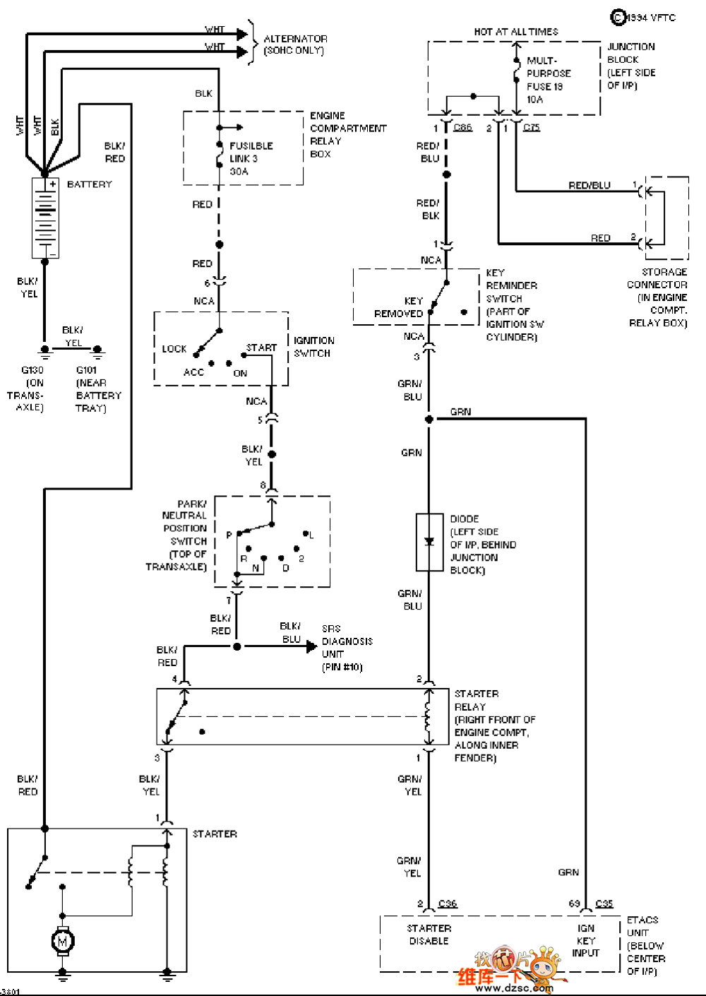 Mazda 95DIAMANTE starting system circuit diagram