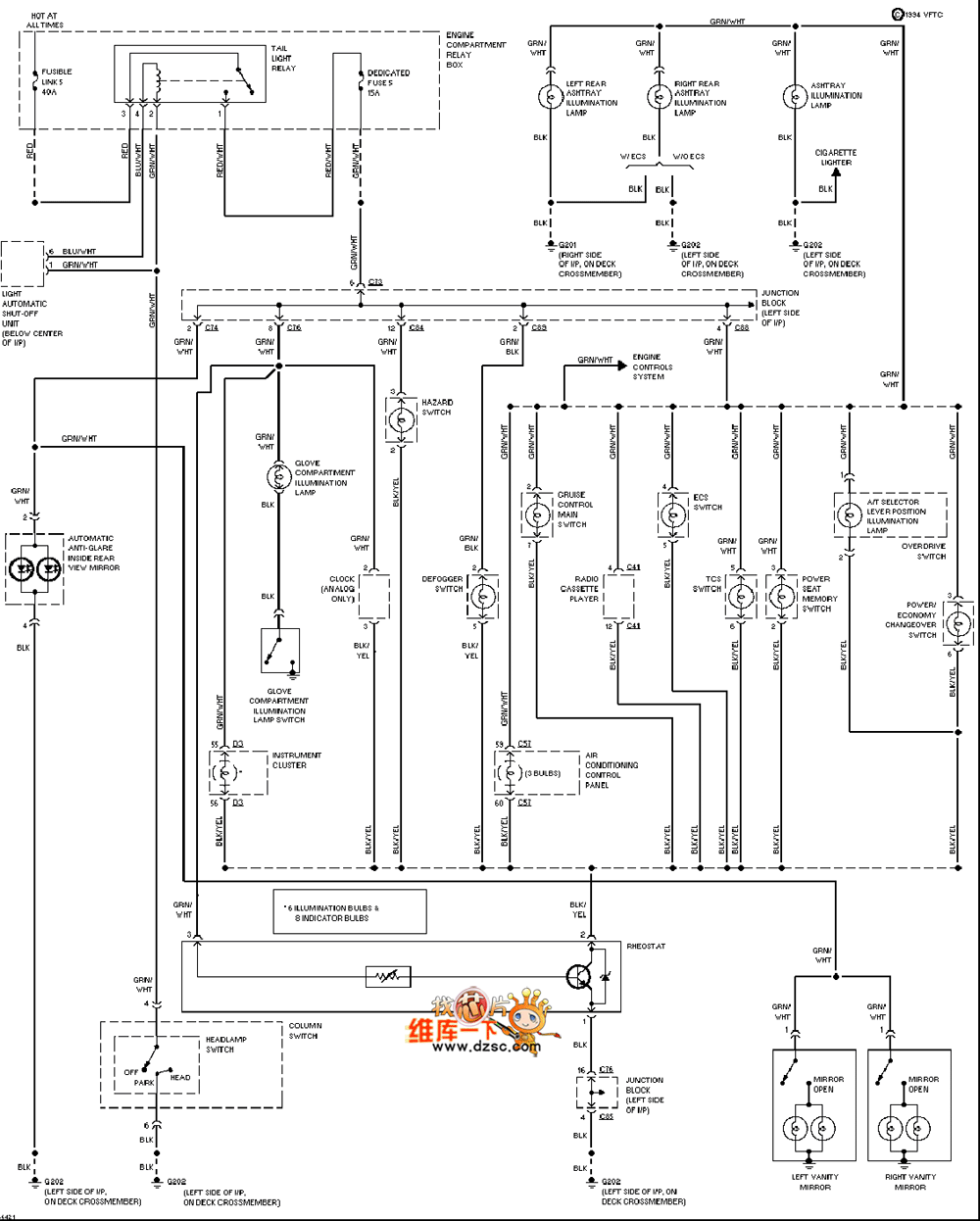 Mazda 95DIAMANTE dashboard lighting circuit diagram