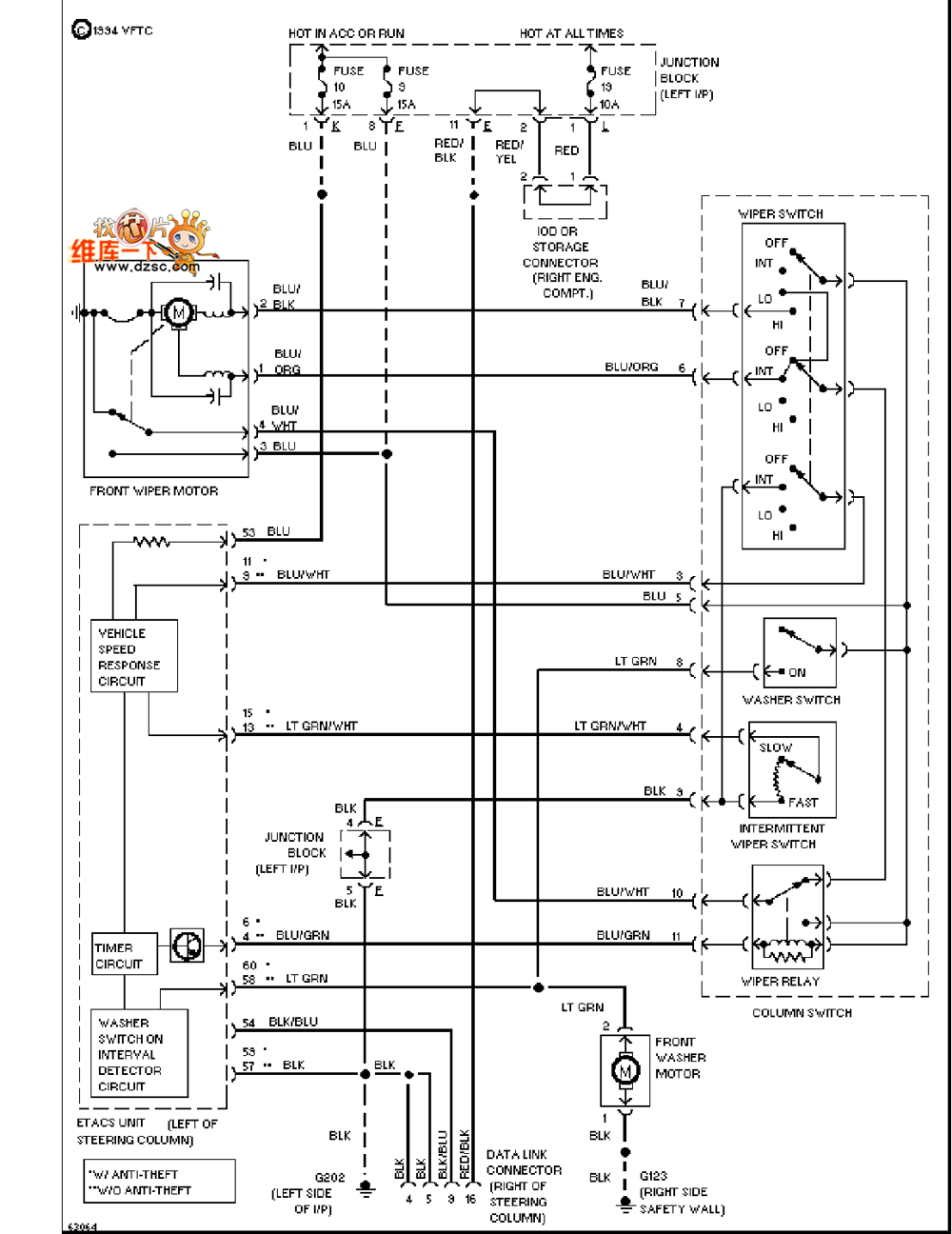 Mazda 953000GT front wiper cleaner circuit diagram