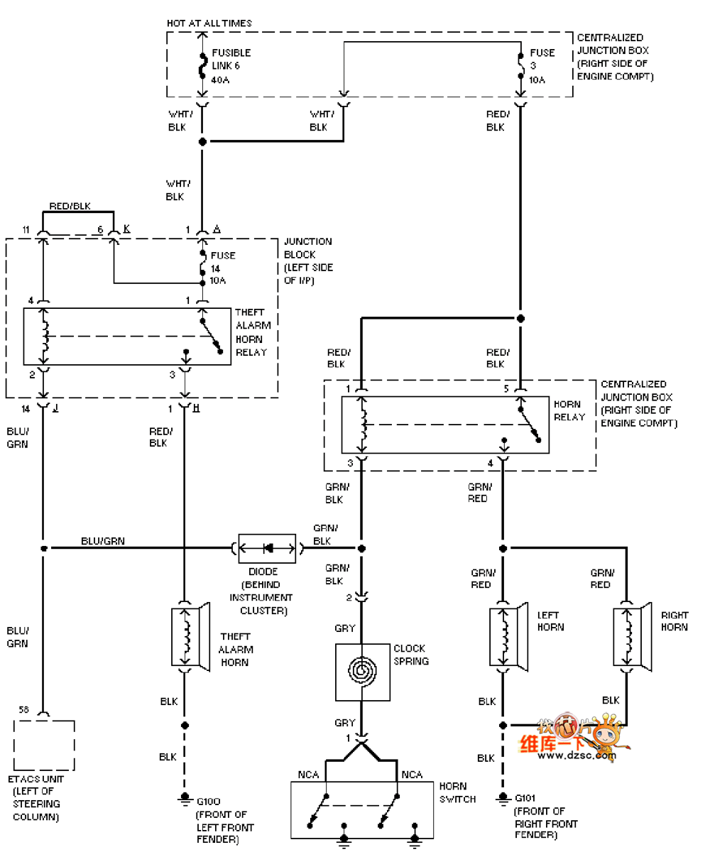 Mazda 953000GT (with anti-theft system) speaker circuit diagram