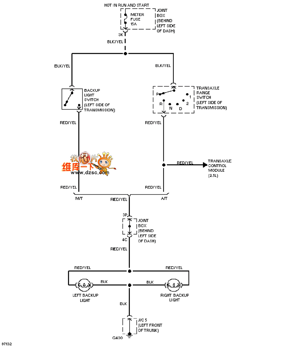 Mazda 626 reversing light circuit diagram