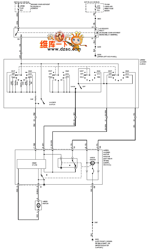 Cadillac deville wiper cleaner circuit diagram