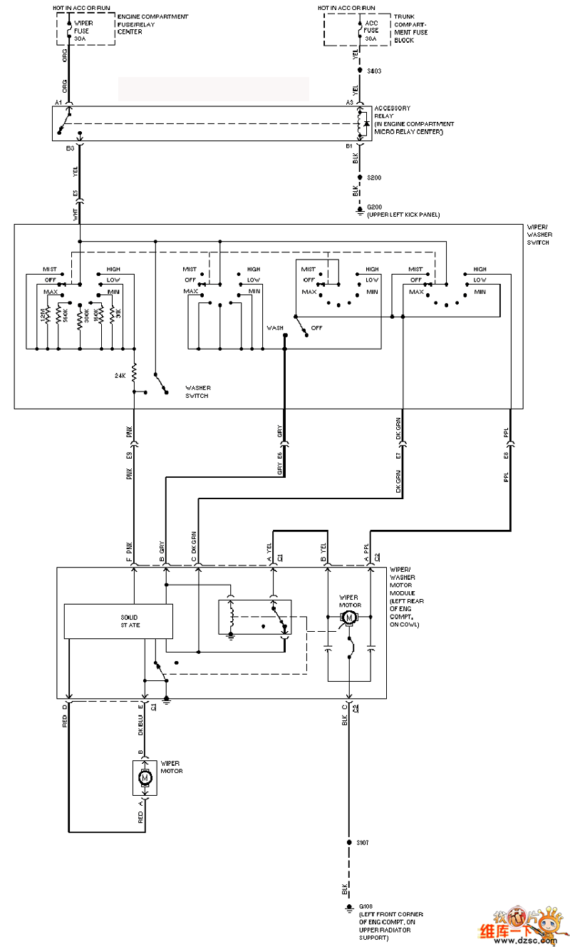 Katillac wiper cleaner circuit diagram (no raindrop sensing)