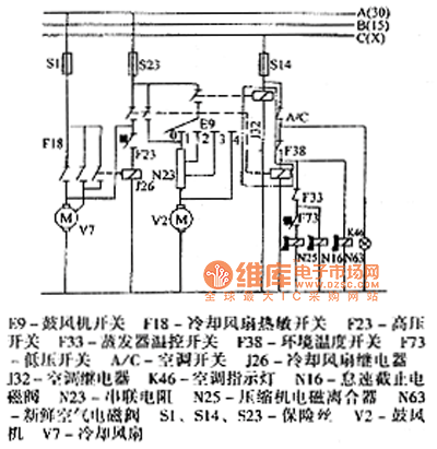 Santana 2000GLs car air conditioning system circuit diagram