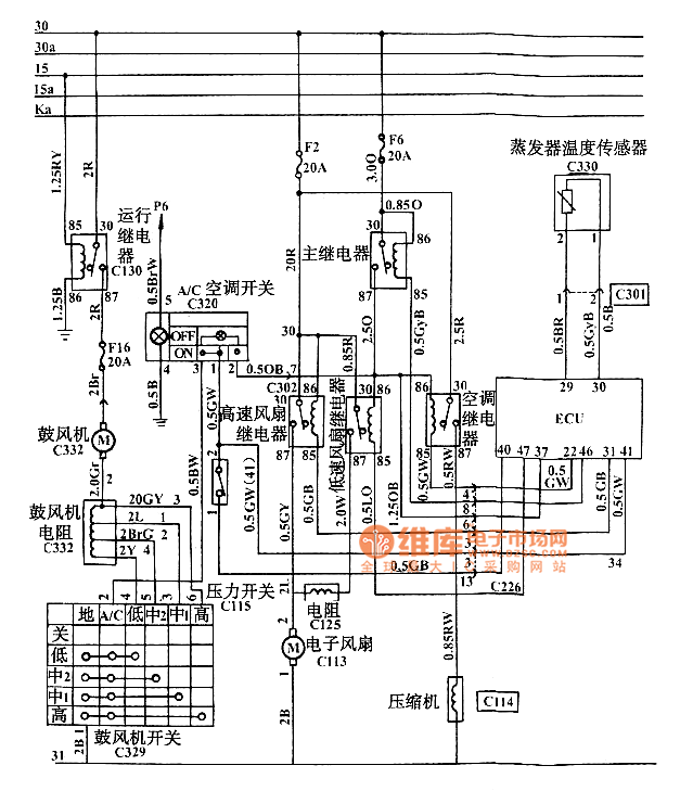 Chery QQ air conditioning system circuit diagram