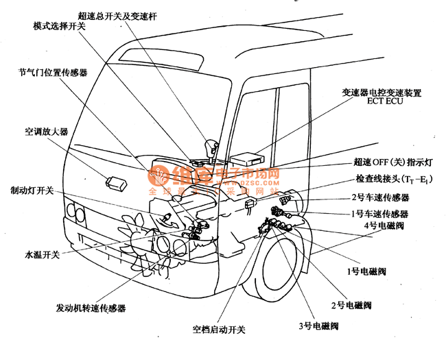 Toyota Coaster automatic transmission electronic control system circuit diagram