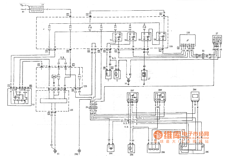 Palio air conditioning system - engine cooling fan circuit diagram