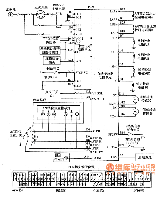 Accord automatic transmission PCM circuit and plug terminal position circuit diagram