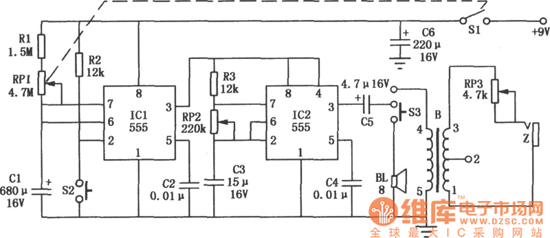 Pocket electronic timing hypnosis massager circuit diagram