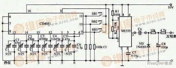 Multimeter measuring capacitance additional circuit diagram