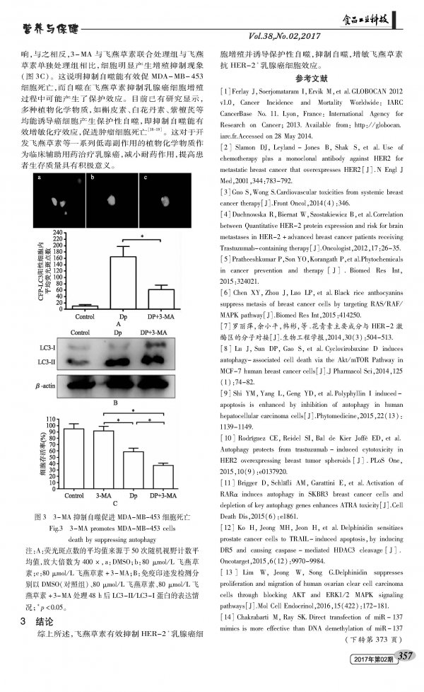 Effect of delphinidin combined with 3-MA on anti-HER-2 positive breast cancer cells