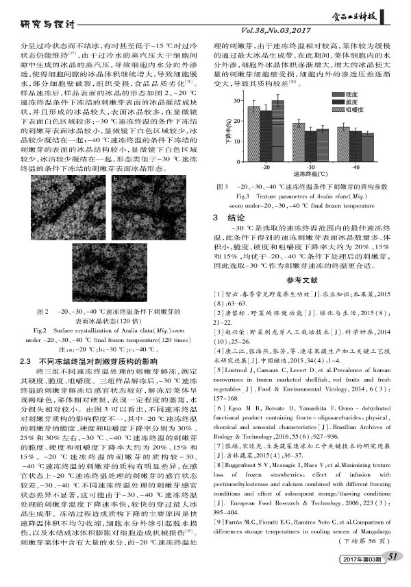 Effect of Final Freezing Temperature on Moisture Crystallization and Texture of Thorn Shoots