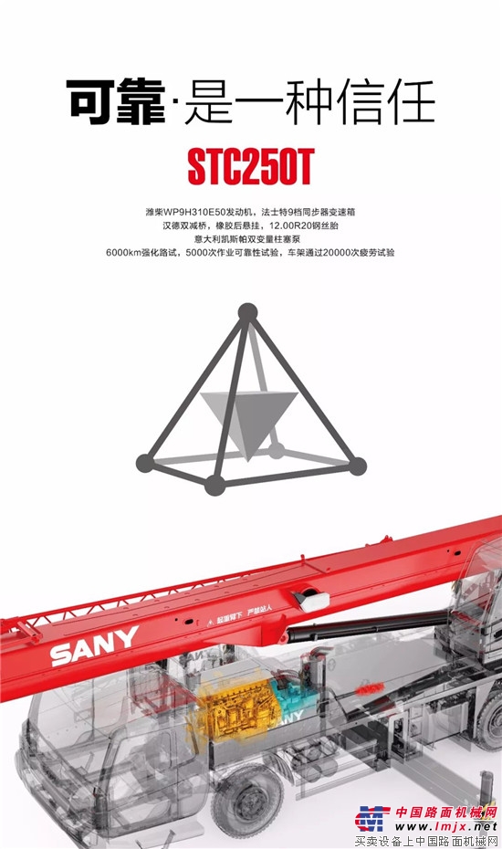 Sany STC250T truck crane: red steel cannon, good helper to make money