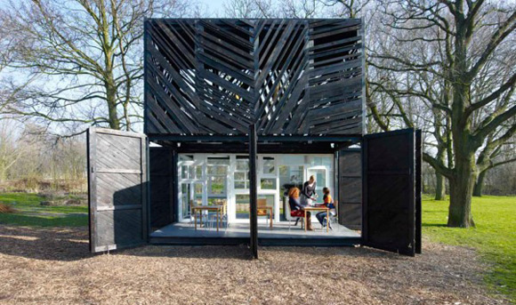 Unique fragmented faÃ§ade open-air coffee bar design