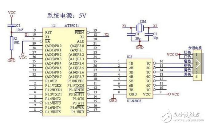 Typical application circuit diagram of stepping motor driven by 51 single chip ULN2003