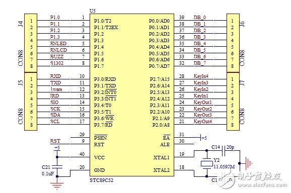 Single-chip RS485 communication interface, schematic, control line