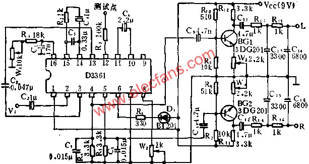 Application of D3361 phase-locked loop FM stereo decoding circuit 
