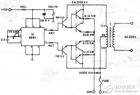 Cd4047 application circuit diagram (signal control circuit diagram, inverter circuit diagram)