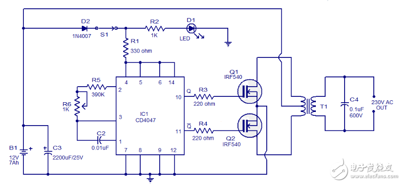 Cd4047 application circuit diagram (signal control circuit diagram, inverter circuit diagram)
