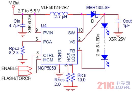 4.5W power flash drive circuit with internal switch and time limit protection