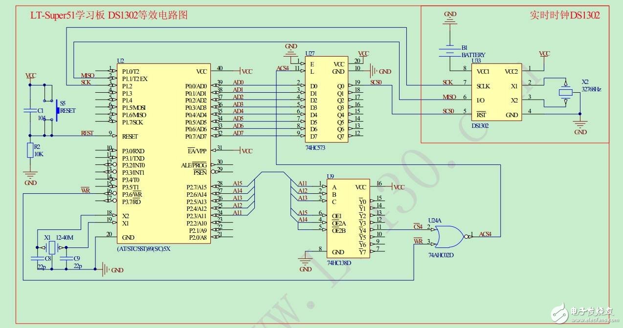 Detailed description of the clock circuit diagram with ds1302