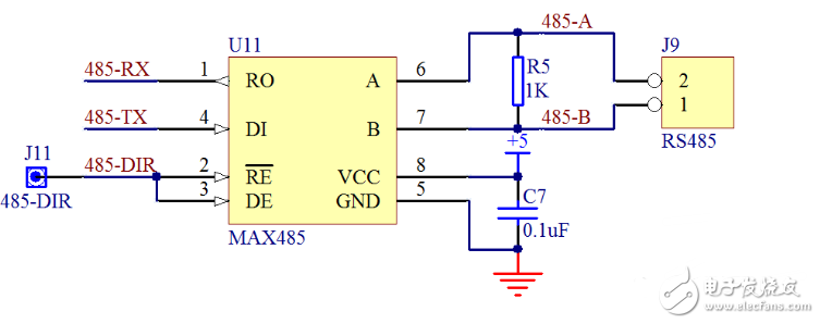 Single-chip RS485 communication interface, control line, schematic and program teaching examples