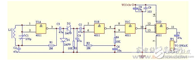 Circuit diagram of simple AM â€‹â€‹radio production based on CD4011