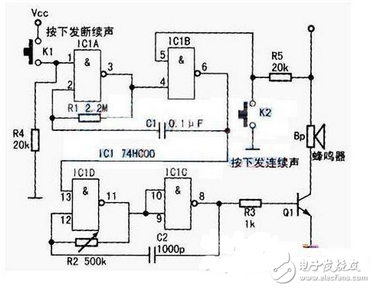 74HC00 multi-vibrator circuit diagram