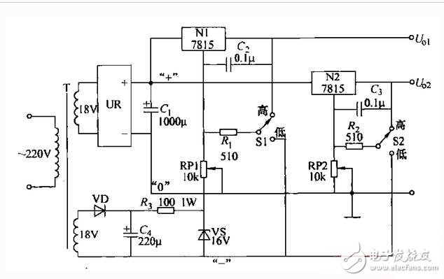 No two rectifier bridges are needed. Use one, connect two 18 volt AC to the AC input of the rectifier bridge, connect the transformer tap 0 volt ground wire (the ground wire of the circuit board), the rectifier bridge DC output + - the termination capacitor filter, and the capacitors are connected in series. After that, the positive pole is connected to the positive pole of the rectifier bridge, the negative pole of the capacitor is connected to the negative pole of the rectifier bridge, and the middle of the two capacitors connected in series leads out a line grounding wire, that is, a double 18 volt AC tap. This allows a dual supply of plus or minus 20 volts to be obtained at the DC output.