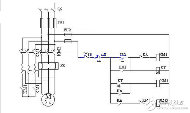 In the control circuit of the autotransformer step-down starting, limiting the motor starting current is achieved by the step-down action of the autotransformer. The primary of the autotransformer is connected to the power supply, and the secondary of the autotransformer is connected to the motor.