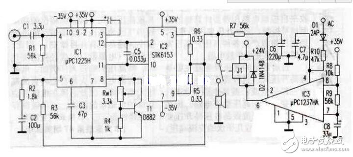 The uPC1225H is a 50W audio driver circuit introduced by NEC. The chip has a perfect protection link inside. The peripheral circuit is slightly more complicated, but the output voltage deviation of the uPC1225H is only Â±5mV. The extremely wide power band and extremely high slew rate make it It is warmer, softer and more resistant than the LM3886.
